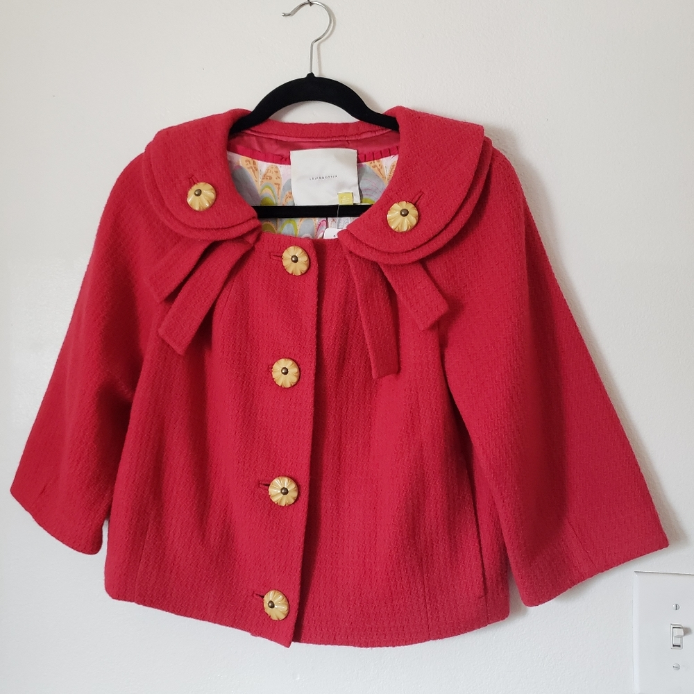 LEIFSDOTTIR Anthropologie Red woven jacket coat  6 Swing Coat
